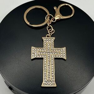 Beautiful Gold & Rhinestone Cross Keychain